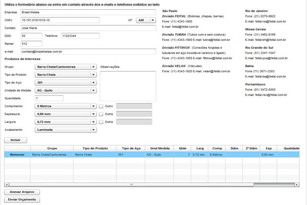 Orçamento e Pedidos Online Feital